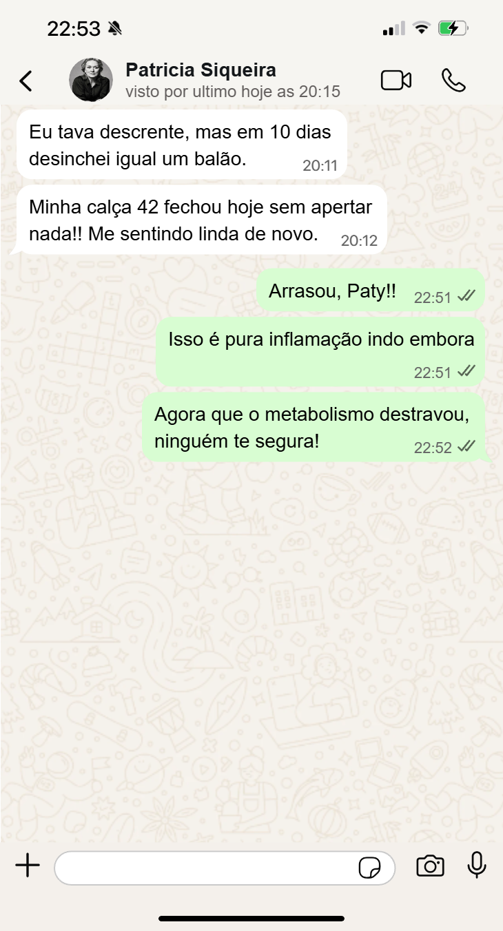 Depoimento de cliente em screenshot de WhatsApp 5